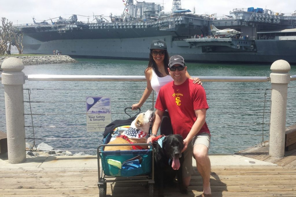 Henry in his wagon with Raquel, Robert and buddy Maxx